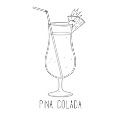 Alcoholic cocktail - pina colada. Illustration on transparent background