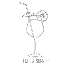 Alcoholic cocktail - tequila sunrise. Illustration on transparent background