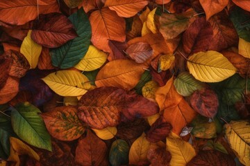 Fototapeta na wymiar A seamless pattern background of numerous autumn leaves. Generative AI