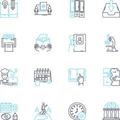 Internet university linear icons set. E-learning, Cybercampus, Distance education, Virtual classrooms, Online lectures, Webinars, Internet-based learning line vector and concept signs. Digital