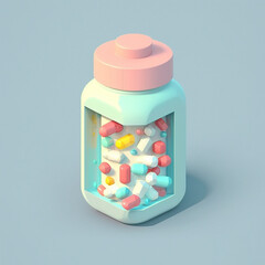Fototapeta Buteleczka z pigułkami, lek na receptę- ilustracja, apteka - Pill bottle, prescription drug-illustration, pharmacy - AI Generated obraz