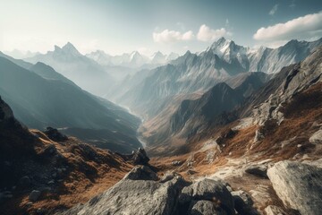 Nepal's Himalayan mountains filtered through Instagram. Generative AI
