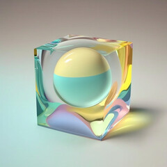 Kropla żelu w kostce - 3d ilustracja, inkluzja, szkło - Cube gel drop - 3d illustration, inclusion, glass - AI Generated - obrazy, fototapety, plakaty