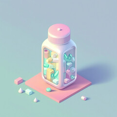 Antydepresant w butelce, lek, ilustracja medyczna 3d, izolowana - Antidepressant in a bottle, drug, 3d medical illustration, isolated - AI Generated - obrazy, fototapety, plakaty
