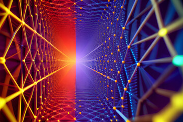 AI generated Abstract Red and Purple Connecting Grids Representing Data Networking