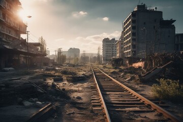 A destroyed urban area. Generative AI