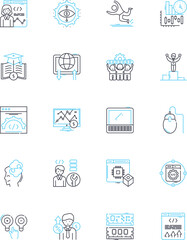 Web design linear icons set. Aesthetics, Usability, Accessibility, Interactivity, Responsive, Typography, Grid line vector and concept signs. Color,Layout,Navigation outline illustrations