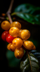 A close up view of yellow bourbon coffee cherries