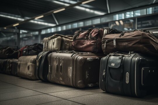 Luggage In Airport Arrival Area. Generative AI