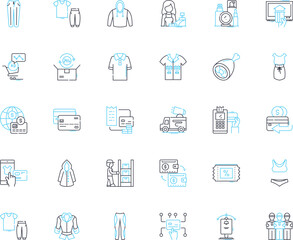 Apparel acquisition linear icons set. Fashion, Clothing, Style, Acquisition, Purchase, Retail, Store line vector and concept signs. Brand,Trend,Online outline illustrations