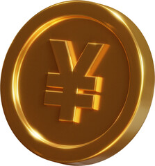 Golden yuan coin 3d render illustration