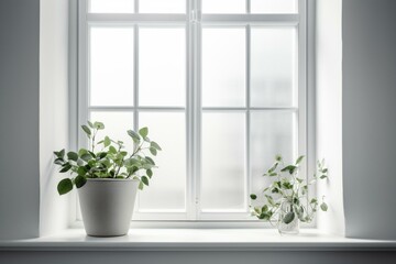 Fototapeta na wymiar White windowsill isolated on white background. Generative AI