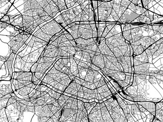 Vector road map of the city of  Paris in France on a white background.