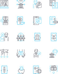 Digital contracts linear icons set. E-contracts, Electronic signatures, Secure, Authenticity, Paperless, Enforceable, Legal line vector and concept signs. Smart-contracts,Blockchain,Automated outline