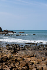 Fototapeta na wymiar Horizontal line of the rocky beach, in Krabi, Thailand