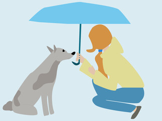 Woman and dog with umbrella