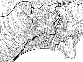 Vector road map of the city of  Nice in France on a white background.