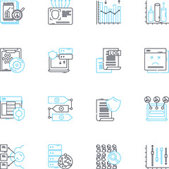 Content promotion linear icons set. Marketing, Outreach, Advertising, Viral, Social, Buzz, Campaigns line vector and concept signs. Engagement,Amplification,Sharing outline illustrations