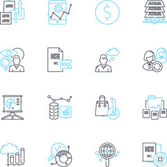 Examination linear icons set. Test, Assessment, Evaluation, Analysis, Inspection, Quiz, Survey line vector and concept signs. Examination,Inquiry,Checkup outline illustrations