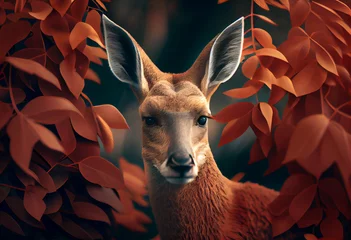 Fototapete Bordeaux Beautiful abstract, Red Kangaroo on autumn leaves background. Generative AI technology.