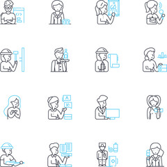 Efficient work linear icons set. Productive, Organized, Streamlined, Effective, Systematic, Efficient, Optimized line vector and concept signs. Methodical,Rationalized,Expedited outline illustrations