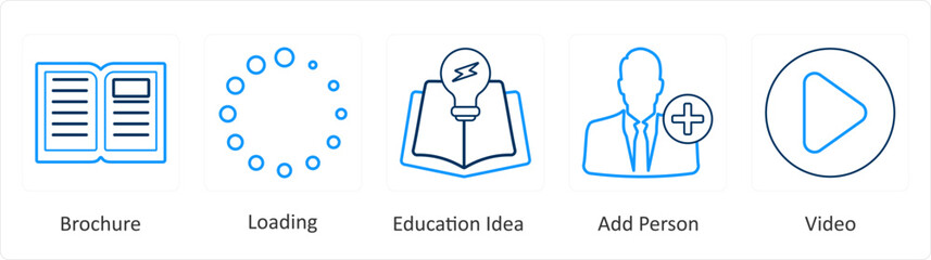 A set of 5 mix icons as brochure, loading, education idea
