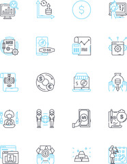 Individual finances linear icons set. Budgeting, Saving, Debt, Investing, Retirement, Credit, Income line vector and concept signs. Expenses,Frugality,Wealth outline illustrations