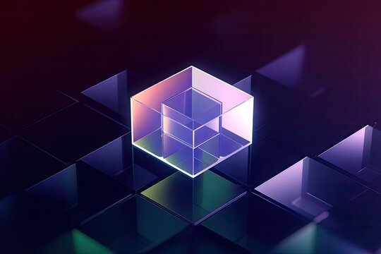 Glas cube on dark background, concept art created using generative AI tools