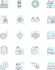 Chemical transformation linear icons set. Reactivity, Conversion, Reaction, Metabolism, Conversion, Catalysis, Synthesis line vector and concept signs. Decomposition,Activation,Dehydration outline - obrazy, fototapety, plakaty