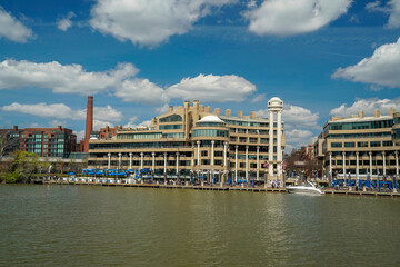 georgetown view from cruise on potomac river washignton dc on riverboat water taxi