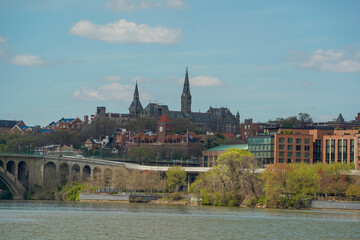 georgetown view from cruise on potomac river washignton dc on riverboat water taxi