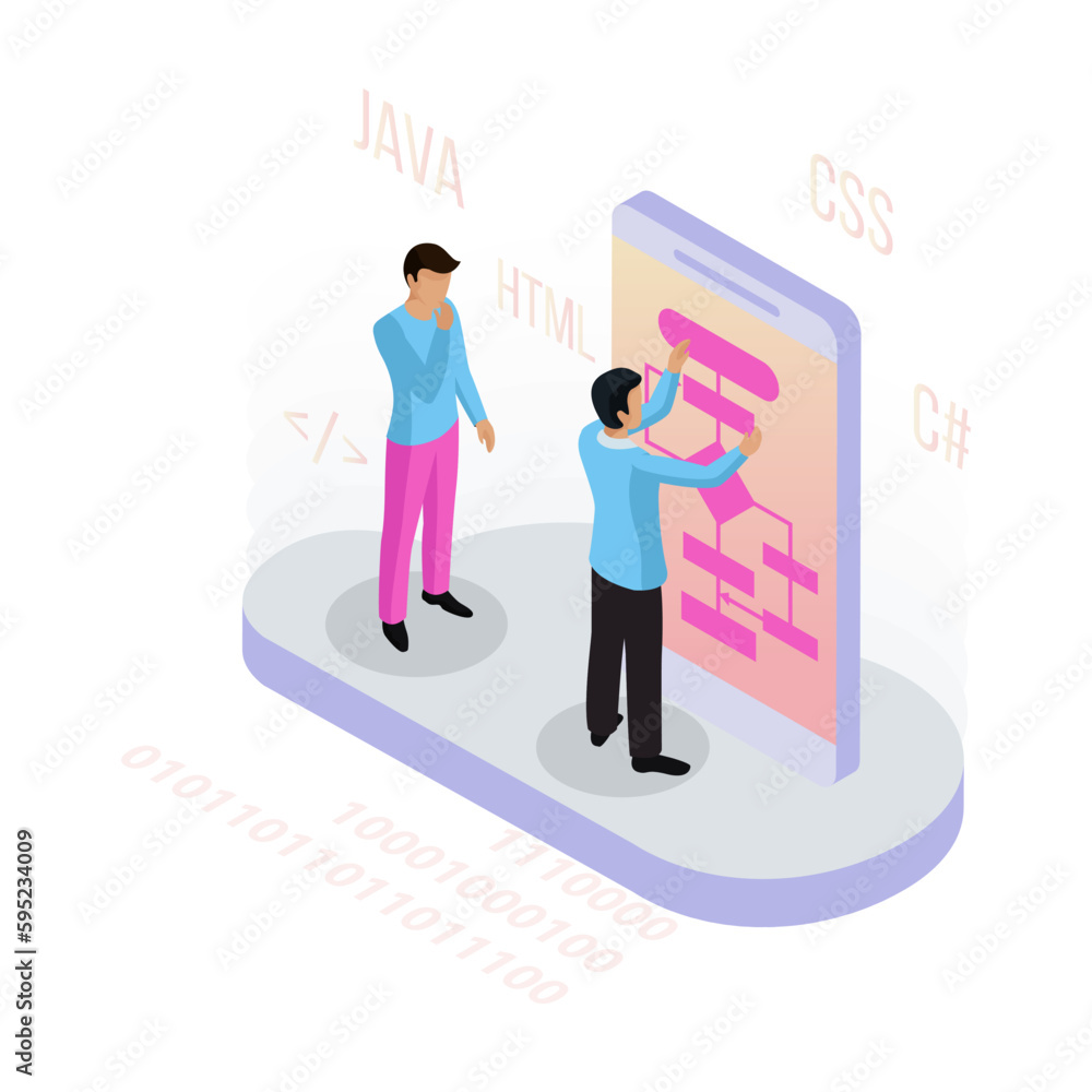 Wall mural programming isometric concept