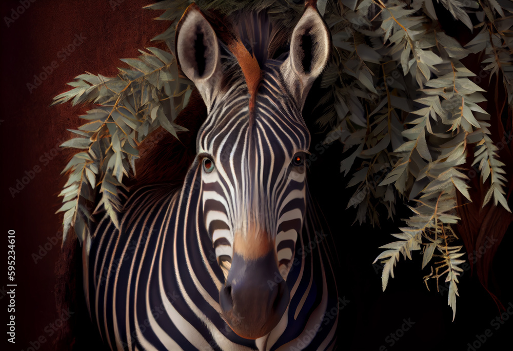 Poster beautiful abstract, grevy's zebra on autumn leaves background. generative ai technology.