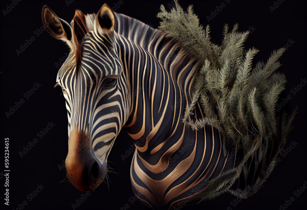 Poster beautiful abstract, grevy's zebra on autumn leaves background. generative ai technology.