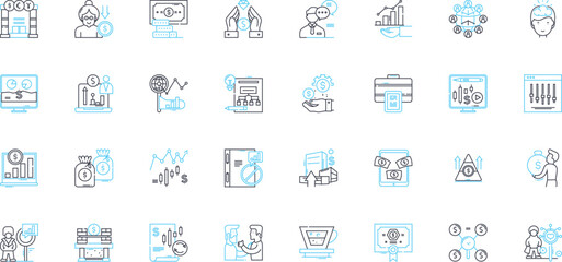 Fiscal venture linear icons set. Investment, Profit, Financing, Venture, Capital, Start-up, Equity line vector and concept signs. Growth,ROIs,Fundraising outline illustrations