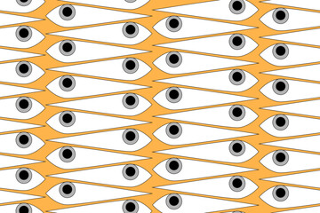 FISH EYE. ABSTACT EYES, FISHES, SHAPES SEAMLESS VECTOR PATTERN