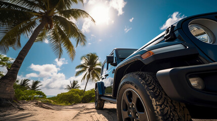 自動車　美しいビーチ　イラスト | car, beach, sky, Generatie AI