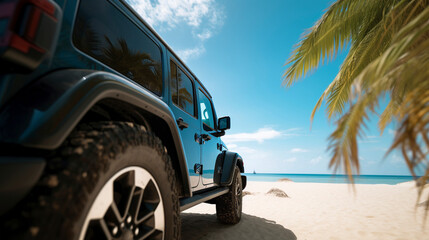 自動車　美しいビーチ　イラスト | car, beach, sky, Generatie AI