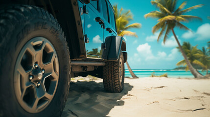 自動車　美しいビーチ　イラスト | car, beach, sky, Generatie AI