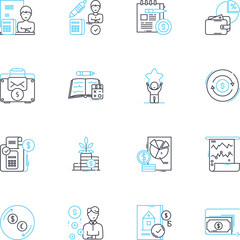 Fototapeta premium Attention Economy linear icons set. Scarcity, Distraction, Engagement, Demand, Perception, Focus, Curation line vector and concept signs. Information,Feedback,Competition outline illustrations