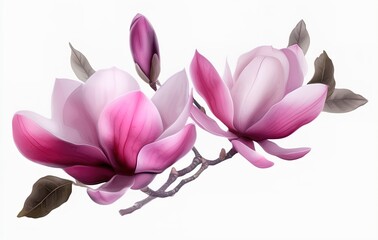 magnolia branch in pink with white flowers png, in the style of uhd image, transparent/translucent medium, angura kei, flowerpunk, bloomcore, dao trong le, violet and pink
