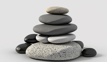 Stack Of Pebble Stones On White Background, Generative Ai.