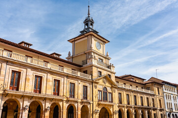 Fototapeta na wymiar Building of the city council of Oviedo in the historic center of the city of neoclassical style, Asturias.