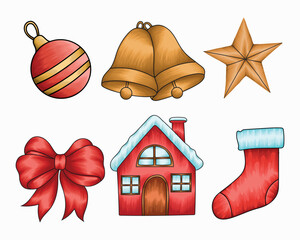 Hand drawn Christmas decorative objects, Christmas element vector illustration collection