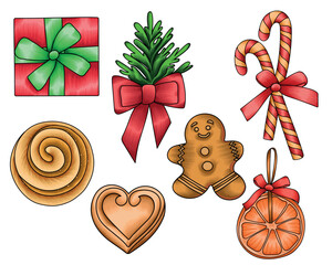 Hand drawn Christmas decorative objects, Christmas element vector illustration collection