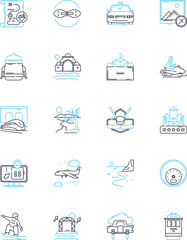 Weekend retreat linear icons set. serenity, relaxation, rejuvenation, tranquility, solitude, mindfulness, meditation line vector and concept signs. introspection,wellness,nature outline illustrations