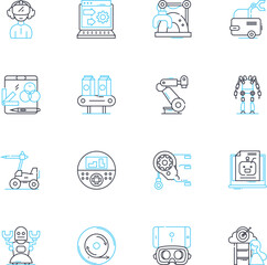 Layering technology linear icons set. Integration, Coherence, Process, Composites, Interlock, Assembly, Stacking line vector and concept signs. System,Composition,Combination outline illustrations