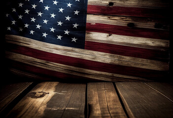 Wooden background with an overlayed American flag, veterans day concept. Generative AI