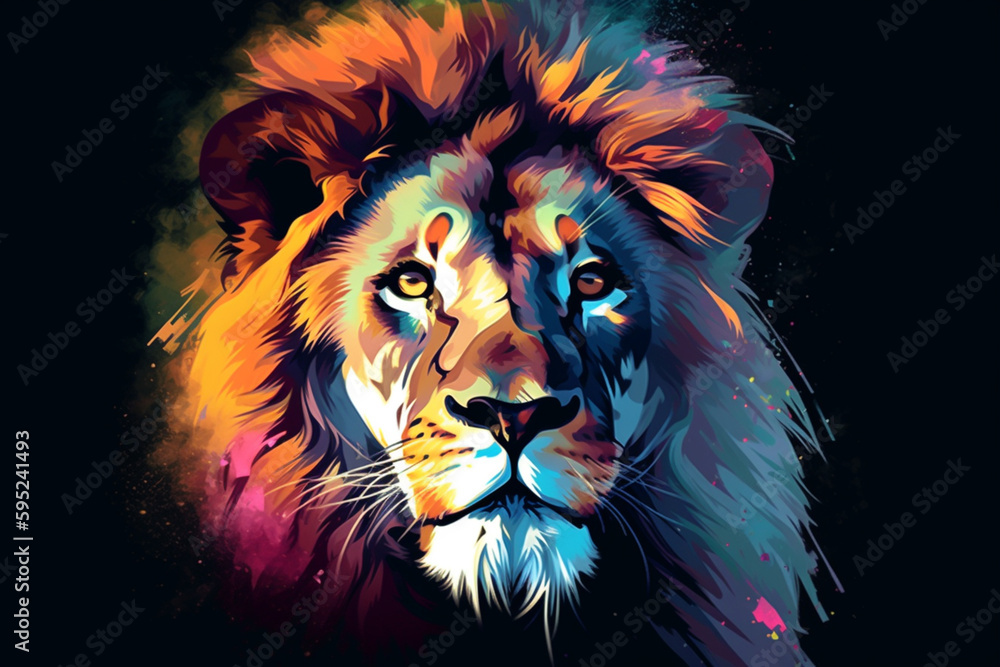 Aufkleber abstract geometric digital artwork of a majestic lion, using sharp lines and bold colors to highlight the power and strength of this animal Generative AI technology.
