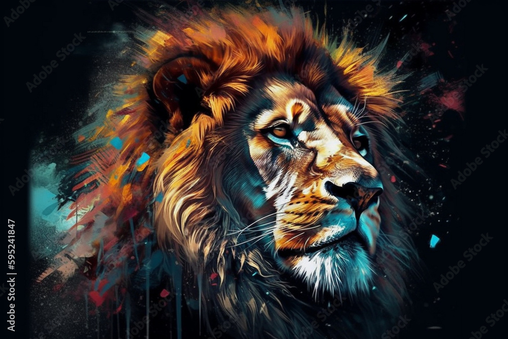 Aufkleber abstract geometric digital artwork of a majestic lion, using sharp lines and bold colors to highlight the power and strength of this animal Generative AI technology.
